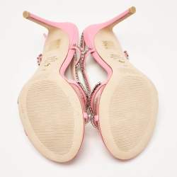 Stuart Weitzman Pink Leather and PVC Mondrian Glam Sandals Size 39