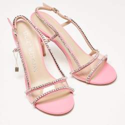 Stuart Weitzman Pink Leather and PVC Mondrian Glam Sandals Size 39