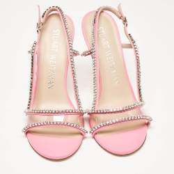 Stuart Weitzman Pink Leather and PVC Mondrian Glam Sandals Size 39