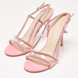 Stuart Weitzman Pink Leather and PVC Mondrian Glam Sandals Size 39