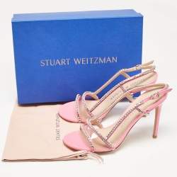 Stuart Weitzman Pink Leather and PVC Mondrian Glam Sandals Size 39