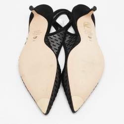 Stuart Weitzman Black Mesh and Suede Pointed Toe Slingback Pumps Size 39