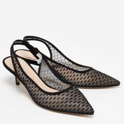 Stuart Weitzman Black Mesh and Suede Pointed Toe Slingback Pumps Size 39