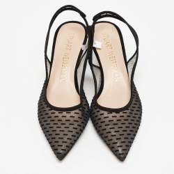 Stuart Weitzman Black Mesh and Suede Pointed Toe Slingback Pumps Size 39
