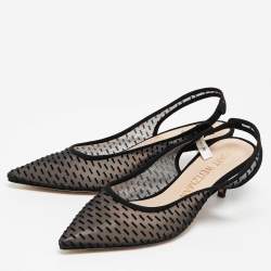 Stuart Weitzman Black Mesh and Suede Pointed Toe Slingback Pumps Size 39