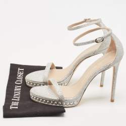 Stuart Weitzman Silver Glitter Nudistchains Ankle Strap Sandals Size 39