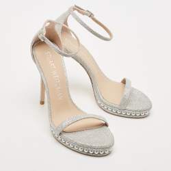Stuart Weitzman Silver Glitter Nudistchains Ankle Strap Sandals Size 39