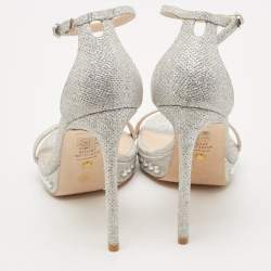 Stuart Weitzman Silver Glitter Nudistchains Ankle Strap Sandals Size 39