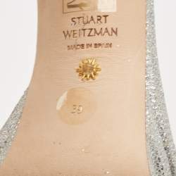 Stuart Weitzman Silver Glitter Nudistchains Ankle Strap Sandals Size 39
