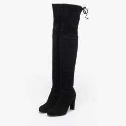 Pre Owned Stuart Weitzman Black Suede Highland Over The Knee Boots Size 37.5