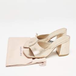 Stuart Weitzman Gold Snakeskin Embossed Leather Slide Sandals Size 38.5