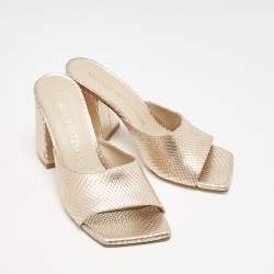 Stuart Weitzman Gold Snakeskin Embossed Leather Slide Sandals Size 38.5