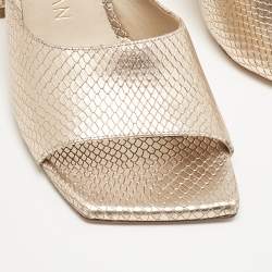 Stuart Weitzman Gold Snakeskin Embossed Leather Slide Sandals Size 38.5