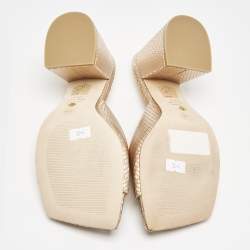 Stuart Weitzman Gold Snakeskin Embossed Leather Slide Sandals Size 38.5