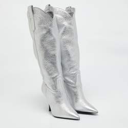 Stuart Weitzman Silver Leather Knee Length Boots Size 36