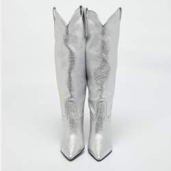 Stuart Weitzman Silver Leather Knee Length Boots Size 36