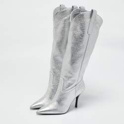 Stuart Weitzman Silver Leather Knee Length Boots Size 36