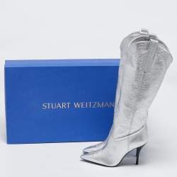 Stuart Weitzman Silver Leather Knee Length Boots Size 36