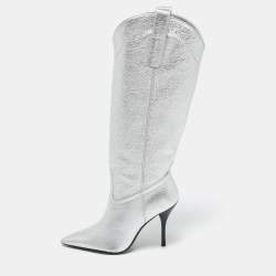 Stuart Weitzman Silver Leather Knee Length Boots Size 36