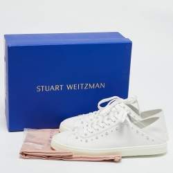Stuart Weitzman White Leather Pearlstud Convertible Sneakers Size 39.5