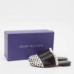 Stuart Weitzman Black/White Woven Leather Indiana Flat Mules Size 36