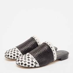 Stuart Weitzman Black/White Woven Leather Indiana Flat Mules Size 36