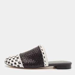 Stuart Weitzman Black/White Woven Leather Indiana Flat Mules Size 36