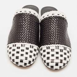 Stuart Weitzman Black/White Woven Leather Indiana Flat Mules Size 36