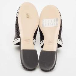 Stuart Weitzman Black/White Woven Leather Indiana Flat Mules Size 36