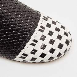 Stuart Weitzman Black/White Woven Leather Indiana Flat Mules Size 36