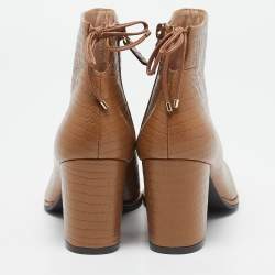 Stuart Weitzman Brown Croc Embossed Leather Ankle Length Boots Size 37.5
