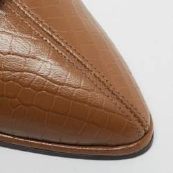 Stuart Weitzman Brown Croc Embossed Leather Ankle Length Boots Size 37.5