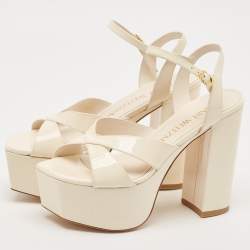 Stuart Weitzman Cream Patent Leather Miami Platform Sandals Size 37.5