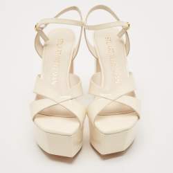 Stuart Weitzman Cream Patent Leather Miami Platform Sandals Size 37.5
