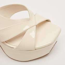 Stuart Weitzman Cream Patent Leather Miami Platform Sandals Size 37.5