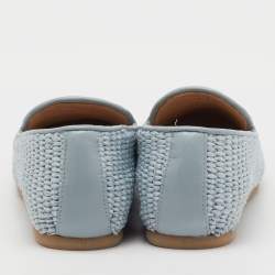 Pre Owned Stuart Weitzman Blue Raffia and Leather Smoking Slippers Size 37