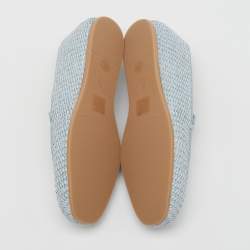 Pre Owned Stuart Weitzman Blue Raffia and Leather Smoking Slippers Size 37