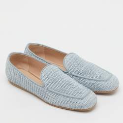 Pre Owned Stuart Weitzman Blue Raffia and Leather Smoking Slippers Size 37