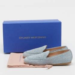 Pre Owned Stuart Weitzman Blue Raffia and Leather Smoking Slippers Size 37