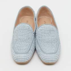 Pre Owned Stuart Weitzman Blue Raffia and Leather Smoking Slippers Size 37