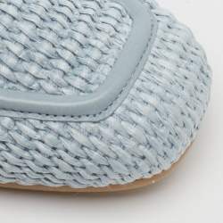Pre Owned Stuart Weitzman Blue Raffia and Leather Smoking Slippers Size 37