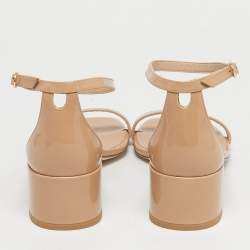 Pre Owned Stuart Weitzman Beige Leather Bambina Block Heel Ankle Strap Sandals Size 40