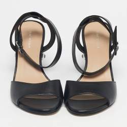Pre Owned Stuart Weitzman Black Leather Allshine Ankle Strap Sandals Size 39