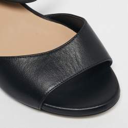 Pre Owned Stuart Weitzman Black Leather Allshine Ankle Strap Sandals Size 39
