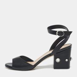 Pre Owned Stuart Weitzman Black Leather Allshine Ankle Strap Sandals Size 39