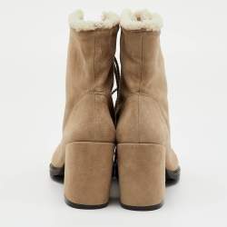 Pre Owned Stuart Weitzman Beige Suede and Shearling Fur Yukon Lace Up Ankle Boots Size 41