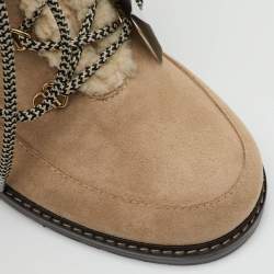 Pre Owned Stuart Weitzman Beige Suede and Shearling Fur Yukon Lace Up Ankle Boots Size 41