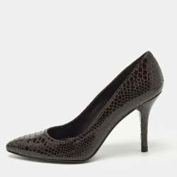 Pre Owned Stuart Weitzman Size 37 Brown Python Embossed Leather Pumps