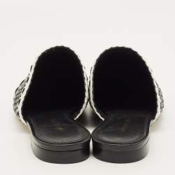 Pre Owned Stuart Weitzman Indiana Size 37.5 Black/White Woven Leather Mules