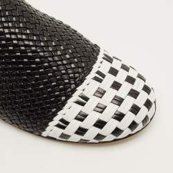 Pre Owned Stuart Weitzman Indiana Size 37.5 Black/White Woven Leather Mules